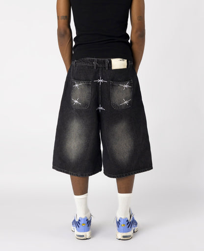 WASHED BLACK DENIM JORT