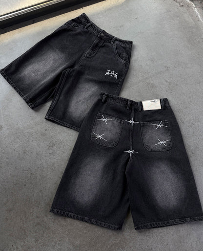 WASHED BLACK DENIM JORT